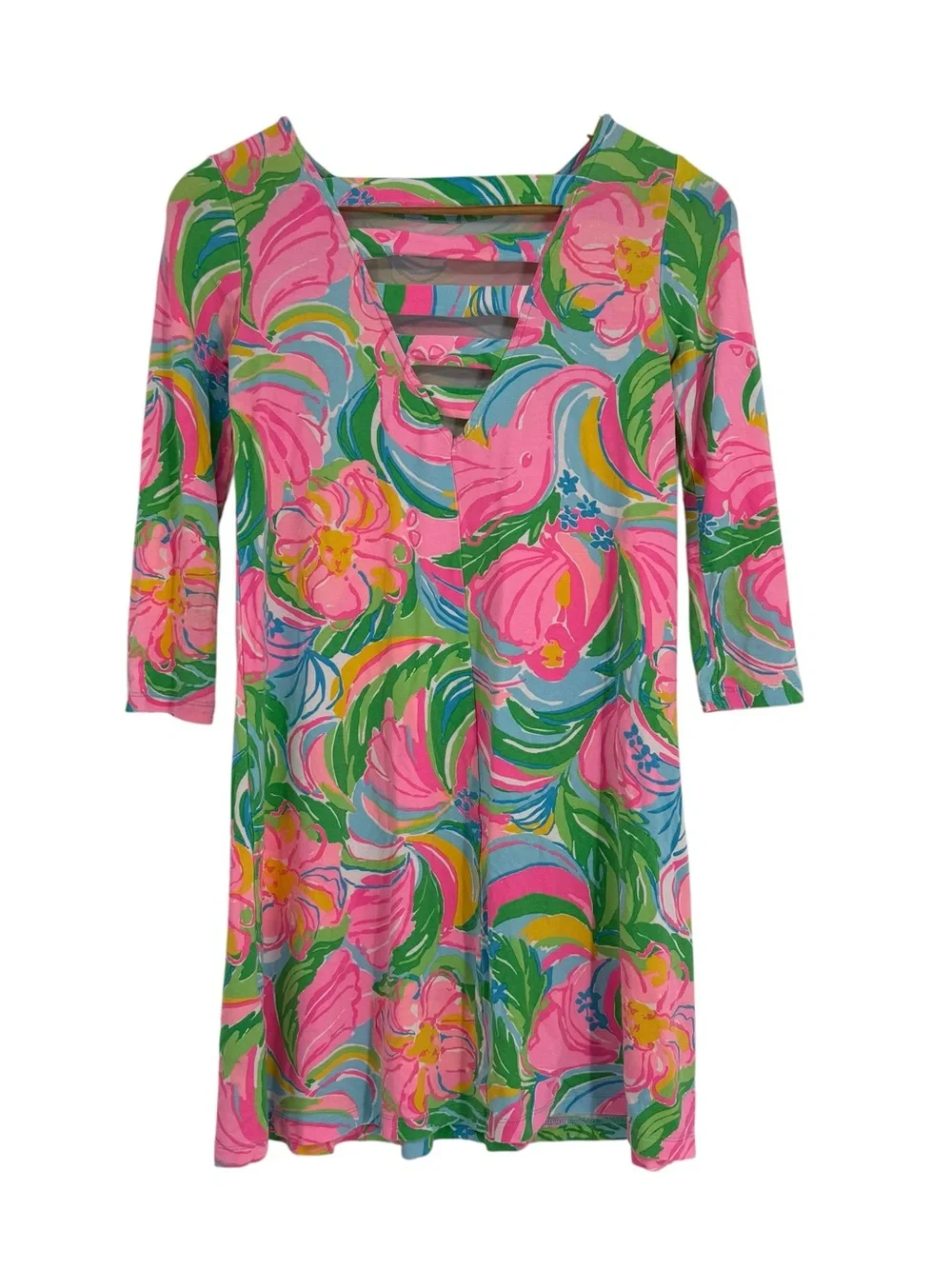 Lilly Pulitzer Ophelia Swing Dress Pink Green Size XXS Strappy Back Mini